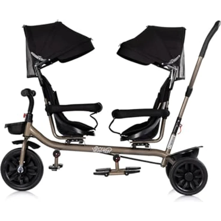 Chipolino Zwillingsdreirad Hip Hop, für zwei Kinder bis 40 kg, 360° drehbare Sitze, Schwarz – Bild 4