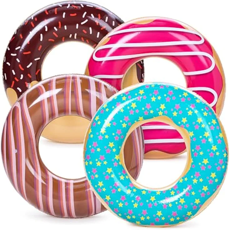 Sloosh Aufblasbare Pool-Schwimmer, Vorteilspack mit 4 verschiedenen Donut-Schwimmringen, 81 cm, langlebiges Vinyl, ideal für Poolpartys und Strandschwimmen