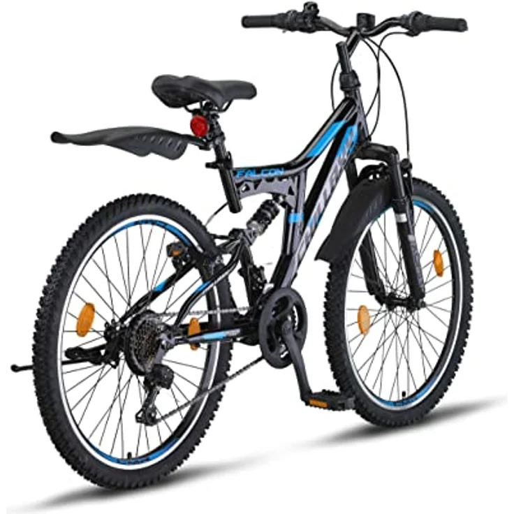 Chillaxx Bike Falcon Premium Mountainbike in 24 und 26 Zoll - Fahrrad für Jungen, Mädchen, Damen und Herren 21 Gang-Schaltung - Vollfederung (24 Zoll, Schwarz-Blau V-Bremse) – Bild 3