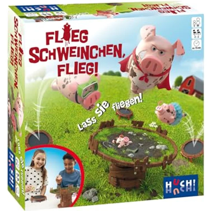Hutter Trade HUCH! | Flieg, Schweinchen, flieg | Lustiges Aktionsspiel ab 6 Jahren | Schnelles Reaktionsspiel | Dauer 15-20 Min. | Für 2-3 Spieler – Bild 1