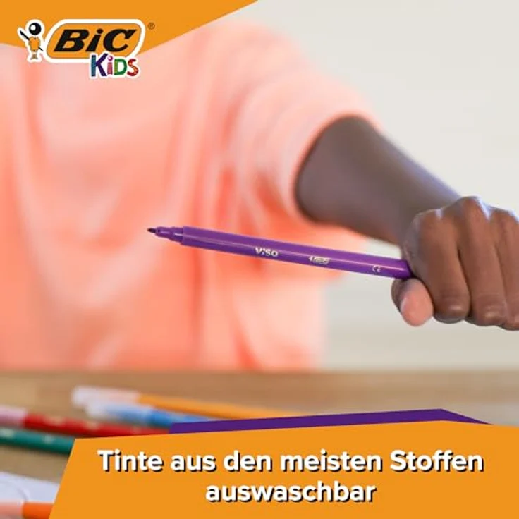 BIC Fasermaler KIDS Visa, 12er Set mit wasserbasierter Tinte, feiner Rundspitze, auswaschbar, austrocknungssicher – Bild 6