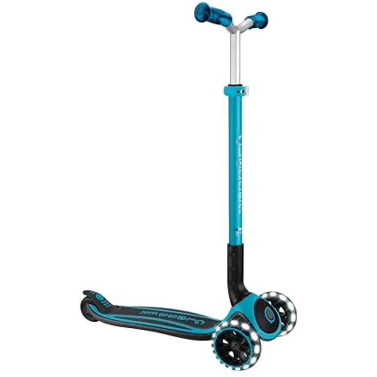 Globber ACE LIGHTS 667-100, Dreiradscooter mit Leuchtrollen und verstellbarem Lenker, blau