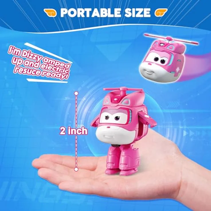 Super Wings Super Wing Transformer Spielzeug Dizzy, 2 in 1 Action Figur, 5 cm großes Flugzeug-Roboter-Spielzeug für Jungen und Mädchen ab 3 Jahren, rosa – Bild 4