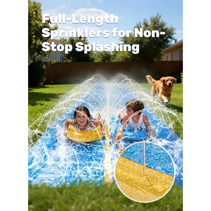 Sloosh Riesige Wasserrutsche, 30ft x 6ft mit eingebautem Sprinkler und 2 aufblasbaren Rutschbrettern für Garten und Outdoor-Wasserspiele, lebendige Farben – Bild 3