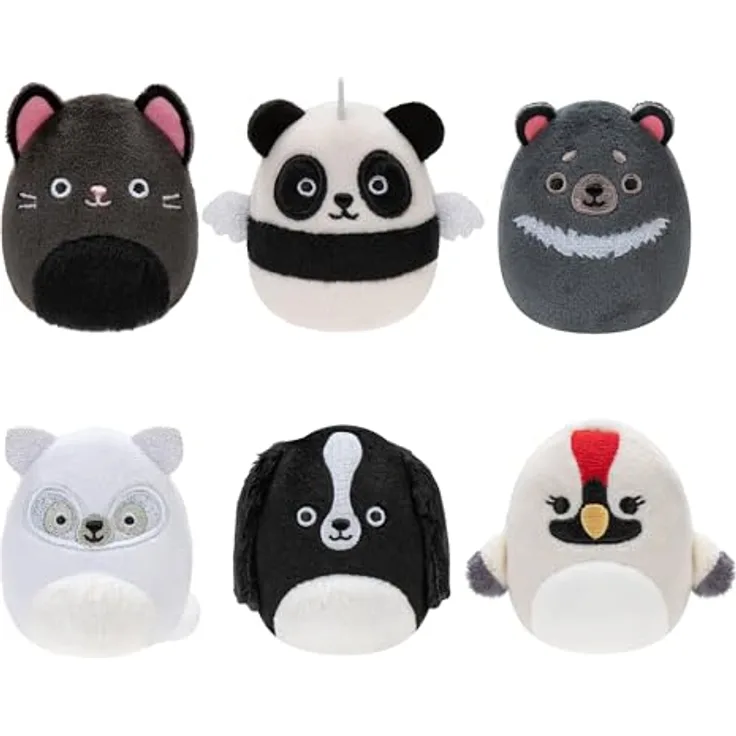 Squishville SQM0509-6er Pack Schwarz-Weiß Squad, superweiche Mini-Squishmallows, 5cm Plüschfiguren