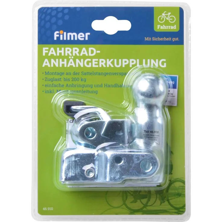 Filmer 46.910 Anhängerkupplung für Fahrrad bis 200kg Anhängelast, Stahl, silber