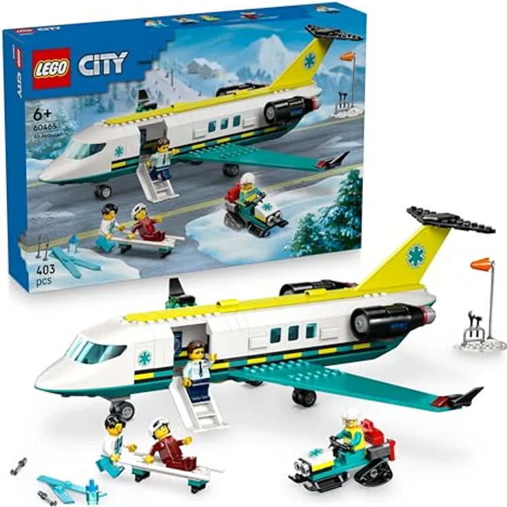 LEGO City 60465 Notfallrettungsflugzeug, Spielset mit 403 Teilen, inkl. 4 Minifiguren und medizinischem Zubehör, Mehrfarbig