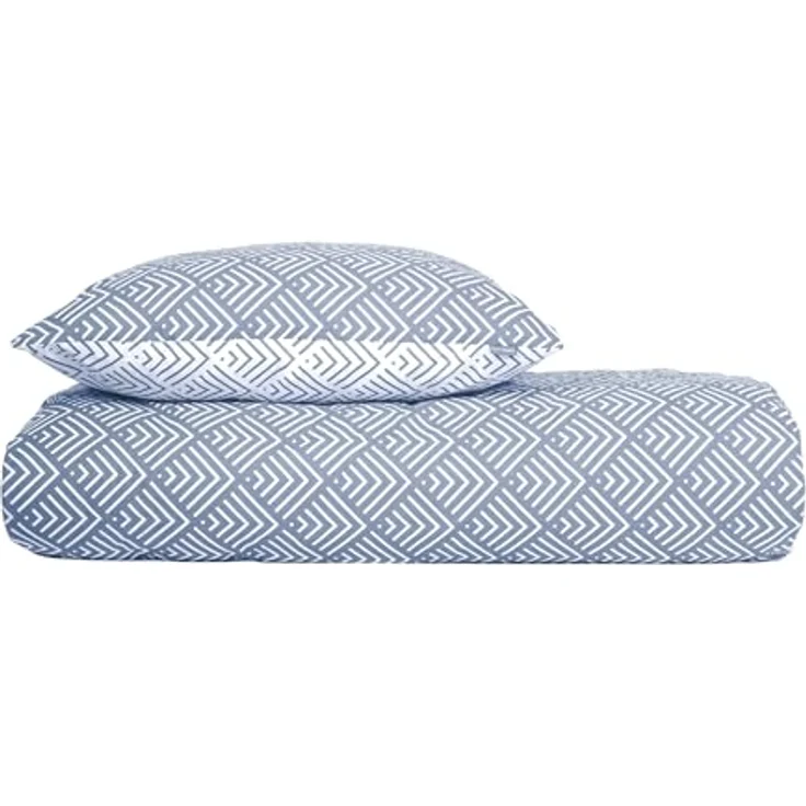 Schiesser Bettwäscheset Mabel | 2-teilig | Grafikprint | Renforcé | 100% Baumwolle | Oeko-Tex Zertifiziert | Reißverschluss | 155x220cm + 80x80cm | Hellblau – Bild 1