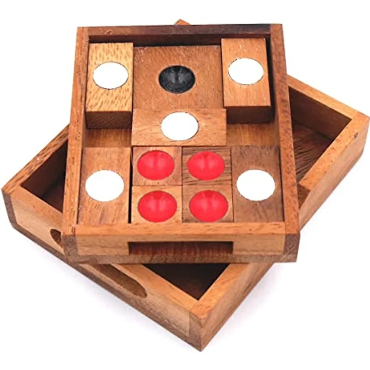 ROMBOL Khun Pan Raus (Prison), Mini, Schiebespiel, Reisespiel, Holzspiel, Denkspiel, Knobelspiel, Geduldspiel aus Holz, dunkles Samena-Holz – Bild 1