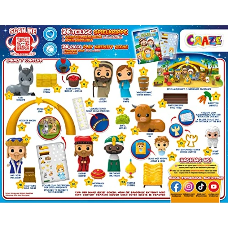 CRAZE Adventskalender 2022 Kinder - Weihnachtskrippe Krippenspiel - Spielkrippe Kinder mit Spielfiguren Set 40812 – Bild 2
