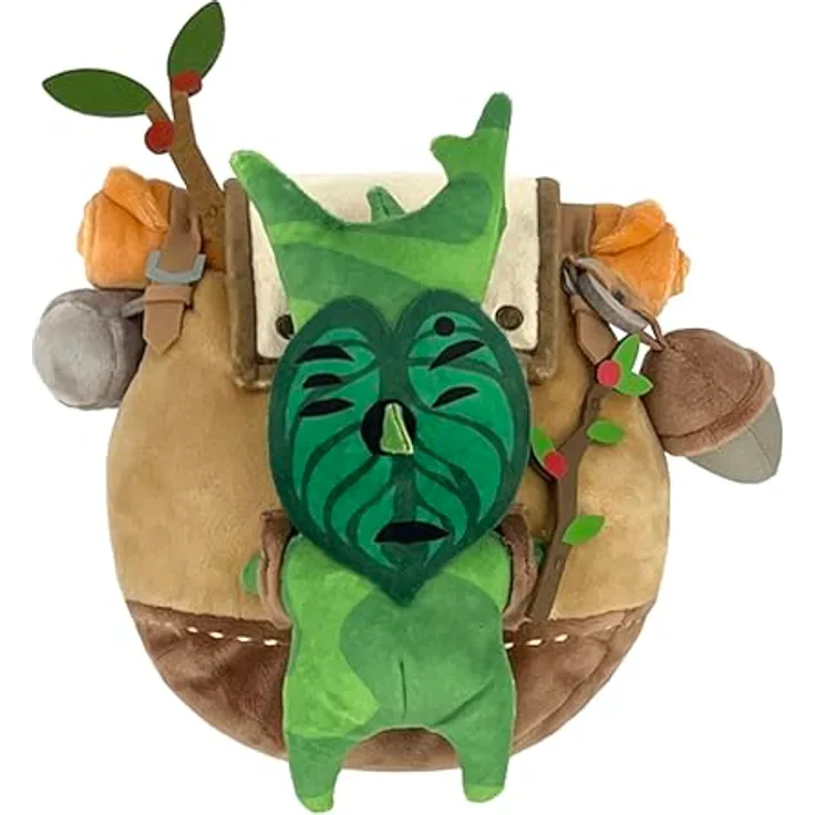 Sanei The Legend of Zelda: Tears of the Kingdom Plüschfigur ZP04 Korok mit Rucksack, braun, 17 cm, detailgetreues Design
