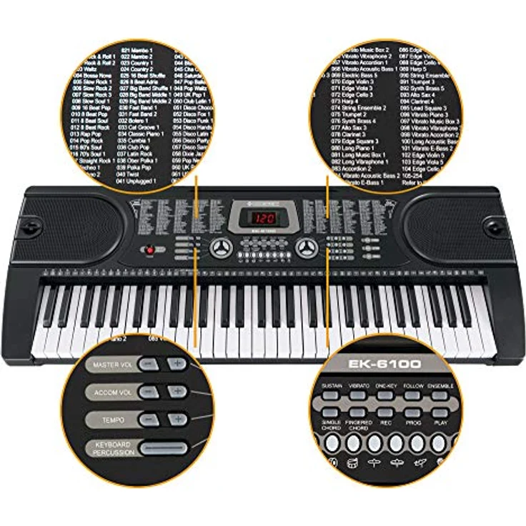 McGrey SK-6100 Keyboard Super Kit, Einsteiger-Instrument mit 61 Tasten, 255 Klängen und Rhythmen, Lernfunktionen, inklusive Tisch, Hocker, Mikrofon und Kopfhörer, schwarz – Bild 2