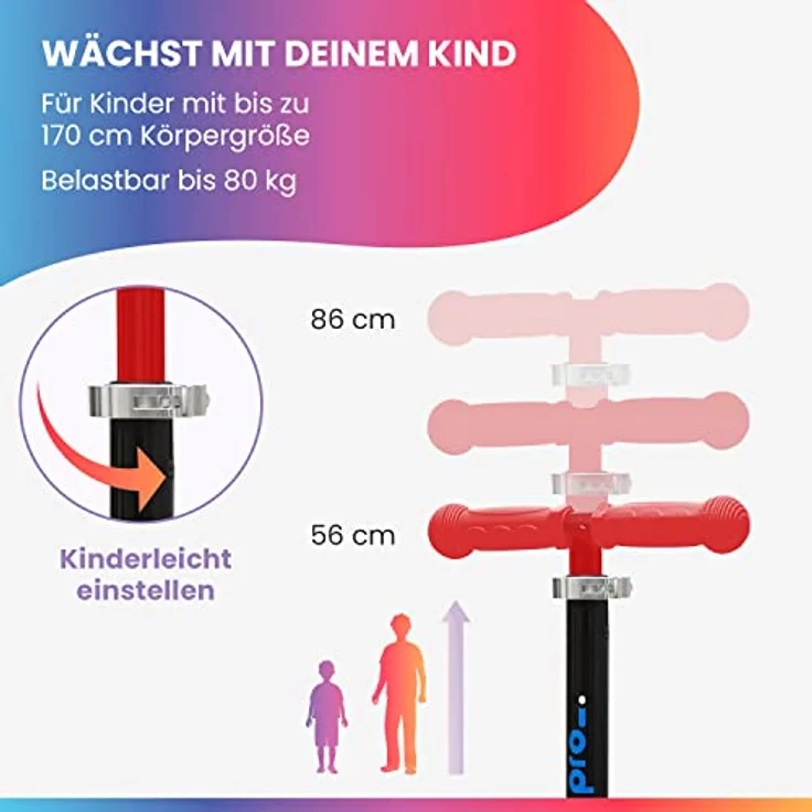 fun pro Two Roller Kinder 6 Jahre, Premium Kinderroller mit LED Rädern, Faltbar, erweiterte Garantie, bis 80KG, Hamburg Händler, 5-9 Jahre – Bild 4
