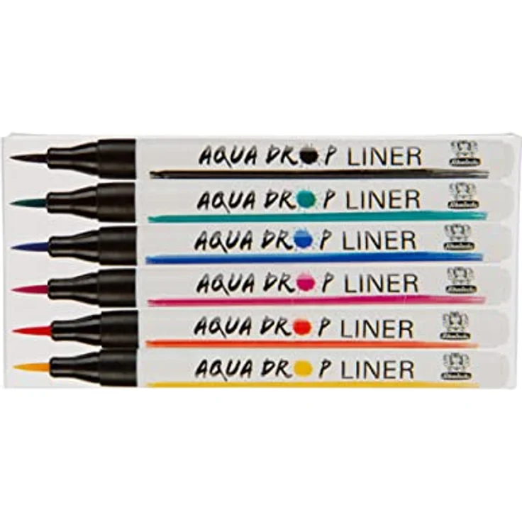 Schmincke AQUA DROP Set mit 6 Linern mit Pinselspitze, pigmentbasierte Aquarellfarbe in 6 Farbtönen, nachfüllbar, Kalligrafie, Handlettering – Bild 1