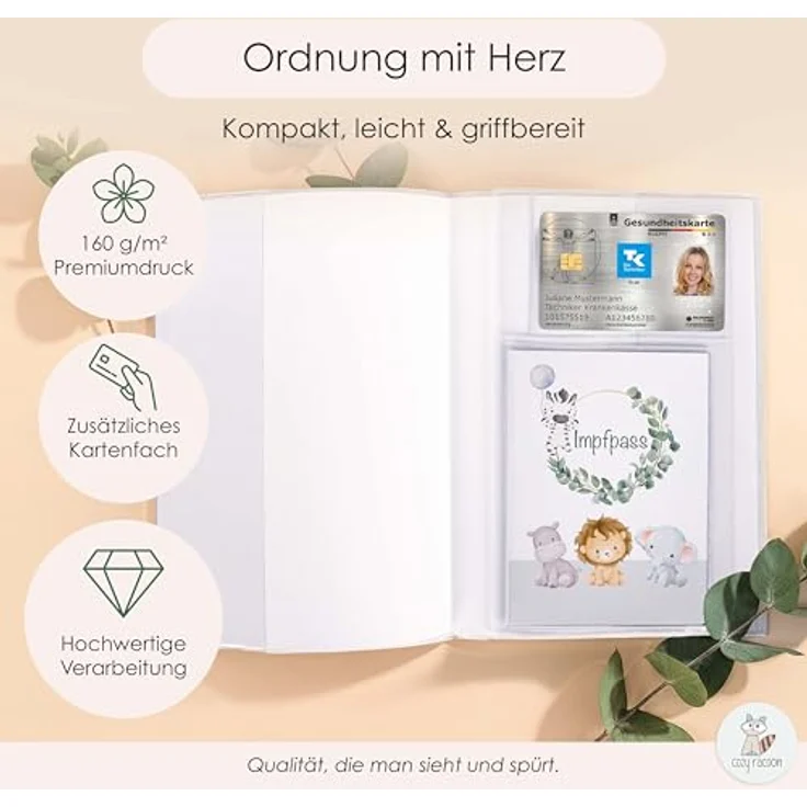 Cozy Racoon U-Heft- und Impfpasshülle ohne Personalisierung| 3- teiliges Set |Hochwertige Hülle für Untersuchungsheft und Impfpass Deines Kindes | Süße Tiere – Bild 4