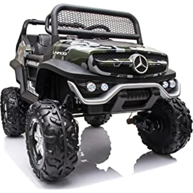 FINOOS Kinder elektroauto Mercedes Unimog 12V Elektroauto für Kinder, kinderauto mit 2,4 Ghz Fernbedienung, Allrad angetrieben, 12V 10Ah Batterie, 1-5 Jahre (Camouflage) – Bild 2