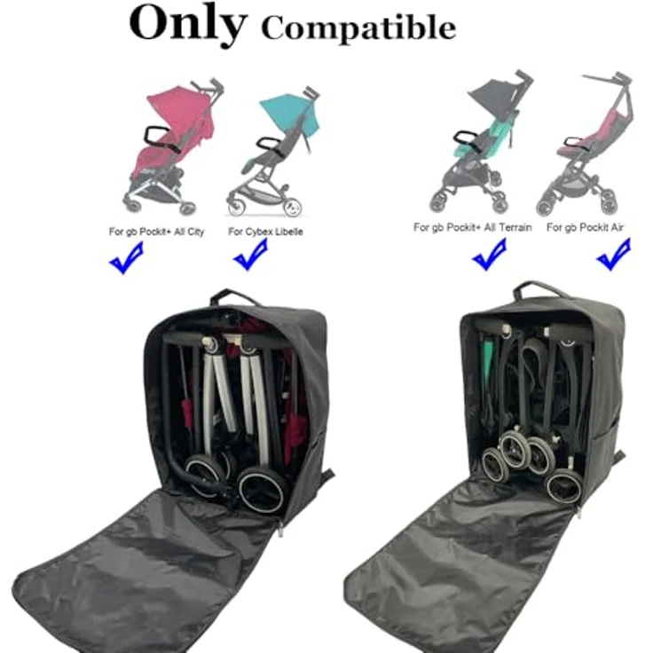 Brogtorl Reisetasche für Kinderwagen, Rucksack, kompatibel mit Cybex Libelle und GB Pockit+, 600D Oxford-Gewebe, mehrere Verwendungsmöglichkeiten, faltbar, waschmaschinengeeignet – Bild 3