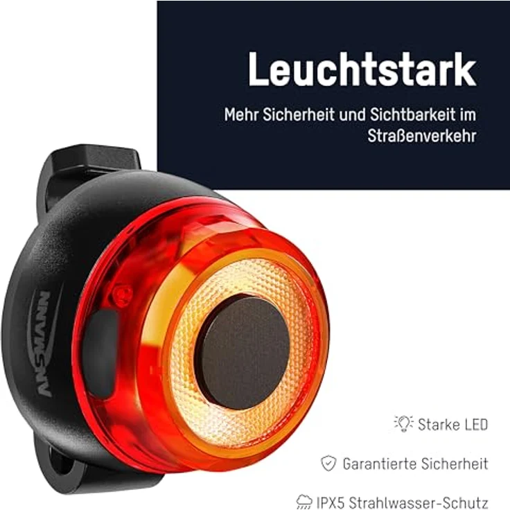ANSMANN Fahrrad-Rücklicht StVZO zugelassen, CREE LED, IPX5 geschützt, wiederaufladbar über USB, schwarz, 1 Stück – Bild 2