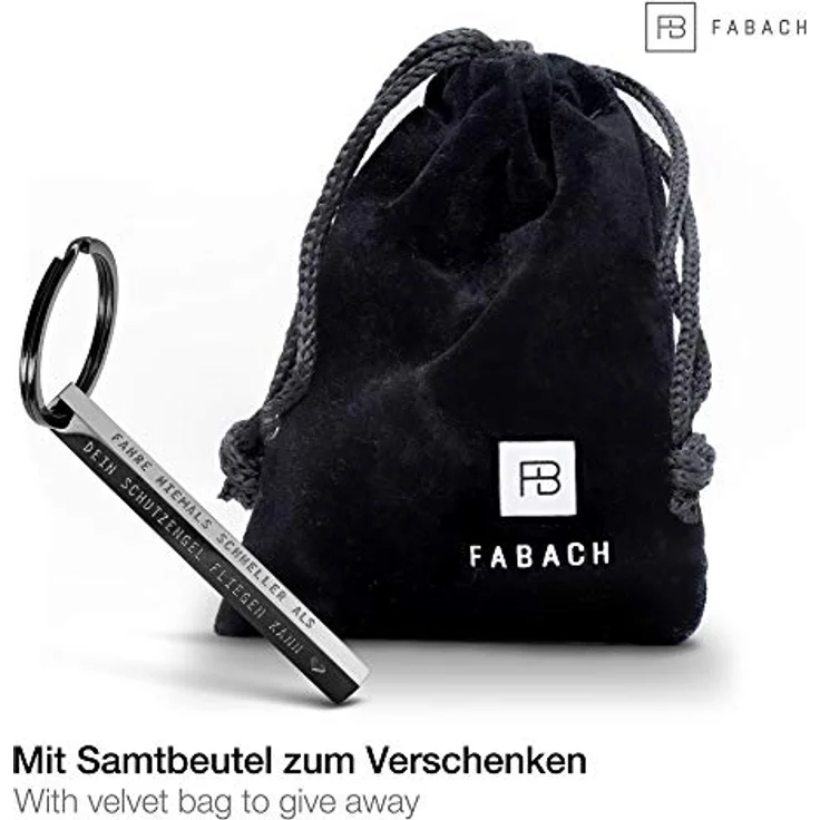 FABACH "Cuboid Schlüsselanhänger Fahre nie schneller als dein Schutzengel fliegen kann - Quader Auto vorsichtig aus Edelstahl - Stäbchen Anhänger mit Gravur – Bild 2