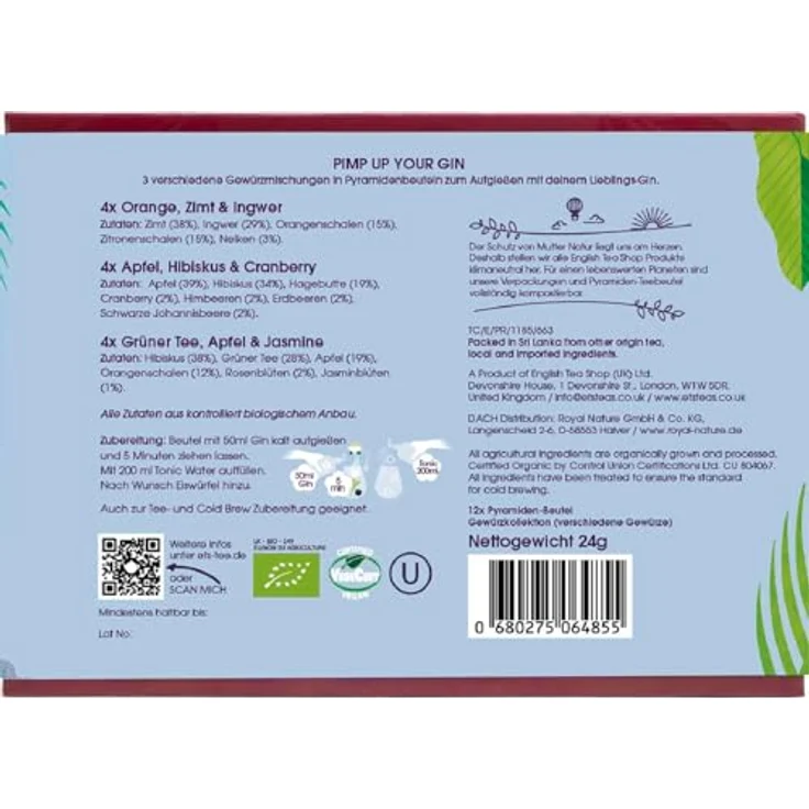 English Tea Shop ETS - Botanicals for Gin Set, Geschenkbox Gin Gewürz-Kollektion, BIO, 12 Pyramidenbeutel – Bild 8