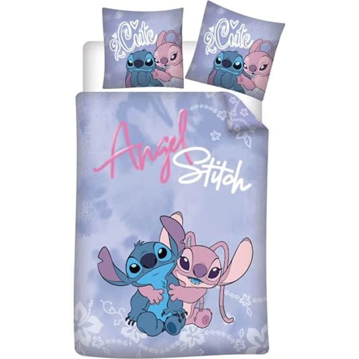 Aymax Bettwäsche Stitch und Angel, wendbarer Bettbezug 140 x 200 cm + Kissenbezug 65 x 65 cm, aus Polyester-Baumwolle, pflegeleicht und OEKO-TEX zertifiziert – Bild 1
