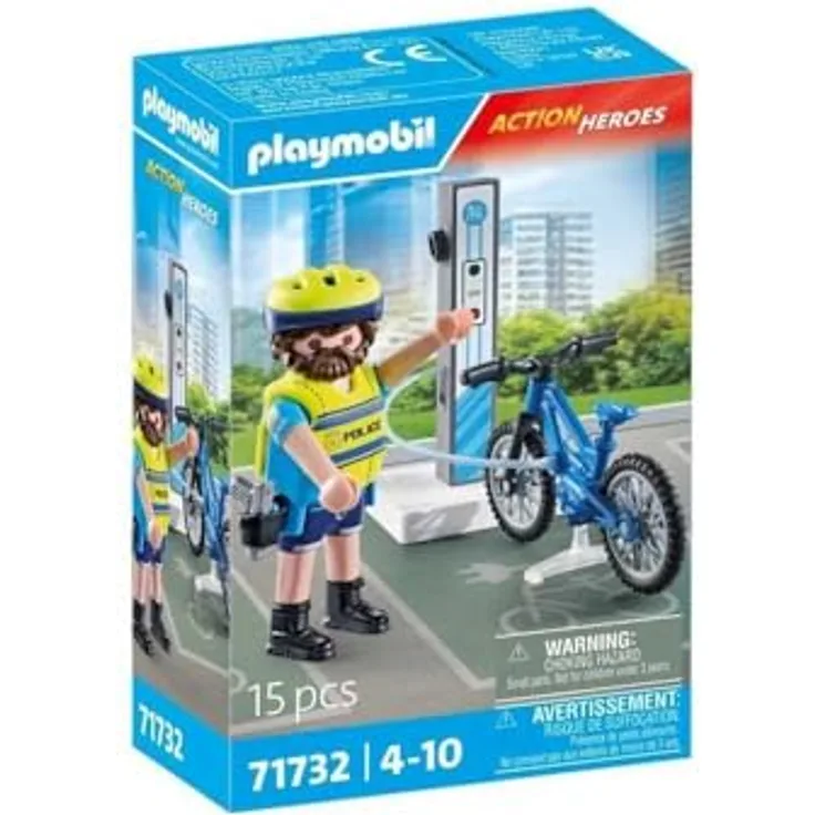 PLAYMOBIL Polizei Fahrradstreife 71732, E-Bike mit Ladesation für schnelle Einsätze im Großstadtdschungel