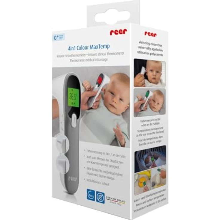 Reer Infrarot-Thermometer, Körpertemperaturmessung für Ohr und Stirn, mit Babymodus und beleuchtetem Display – Bild 3