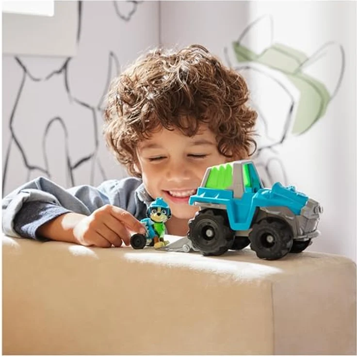 Spin Master Paw Patrol Sust. Basic Vehicle Rex, Spielzeug-Auto aus recyceltem Material mit Rex-Figur, ca. 7 cm – Bild 2