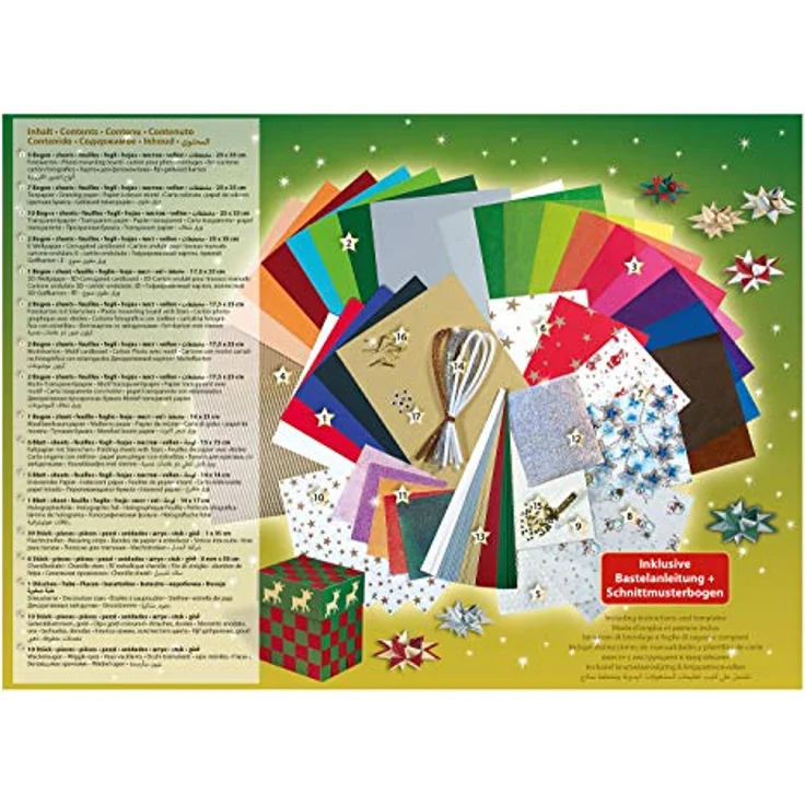 folia 922 - Bastelpapierkoffer Weihnachten, 110 Teile - Kreativset für Kinder und Erwachsene mit Bastelpapier und Dekoelementen – Bild 2