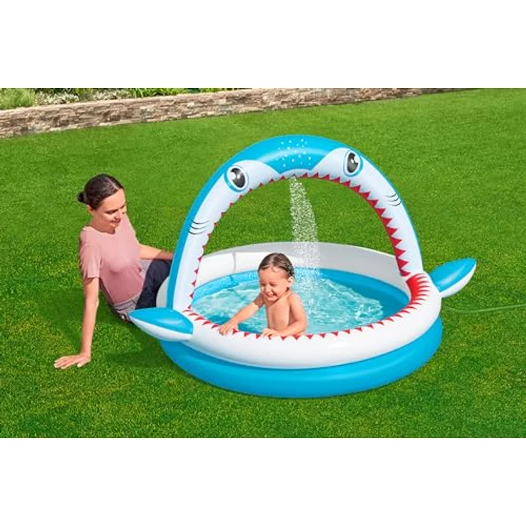 Bestway Planschbecken Sharktastic mit Wassersprinkler 163 x 127 x 92 cm, Kinderpool mit verspieltem Hai-Design – Bild 2