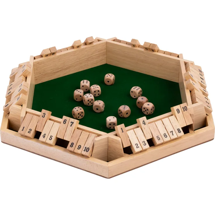 Longfield Games Shut the Box 6-Spieler-Set, Holz Brettspiel für Familienunterhaltung