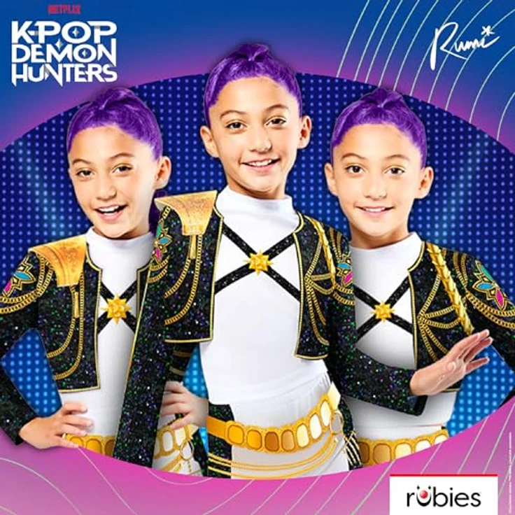 Rubies K-Pop Classic Rumi Golden Costume, Kostüm für Kinder (110-116 cm), digital bedrucktes Oberteil und kurze Hose mit goldenen Details – Bild 5