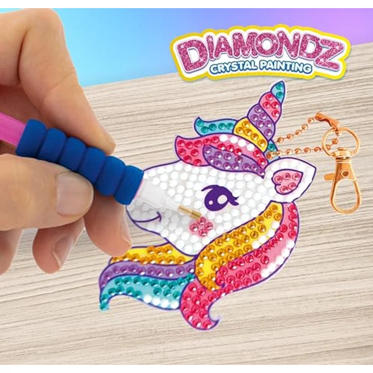 CRAZE DIAMONDZ Keychains Set Unicorn - DIY Diamond Painting Schlüsselanhänger Bastelset, Diamant Malerei Kinder 5x Schablonen & Zubehör – Bild 2