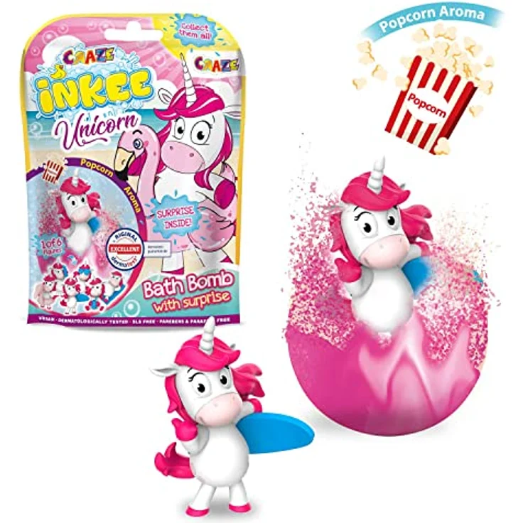 CRAZE INKEE SURPRISE UNICORN BEACH | Einhorn Badekugel mit Überraschung , Badebombe mit Einhornfigur , Pop Corn Aroma , dermatologisch getestet, 1 Stück (1er Pack) – Bild 5