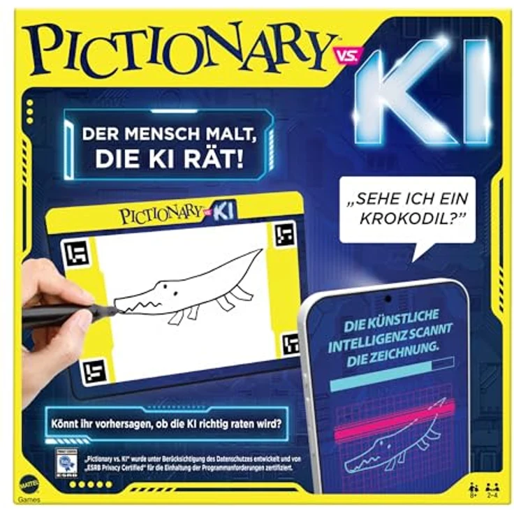 Mattel Games PICTIONARY Vs. KI - Brettspiel mit künstlicher Intelligenz, skizzieren und raten, lustiger Spieleabend für die ganze Familie, Deutsche Version, HYH74 – Bild 1