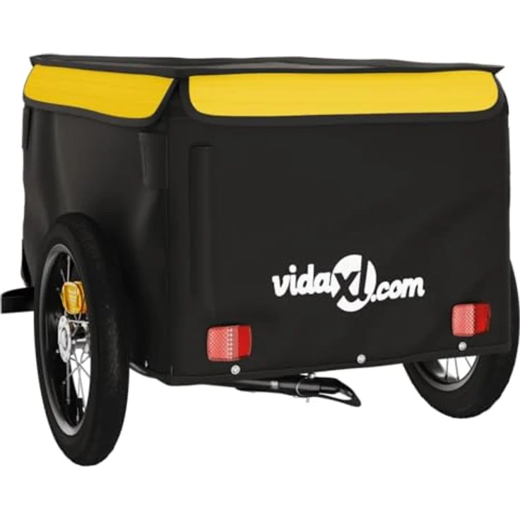 vidaXL Fahrradlastenanhänger Lastenanhänger für Fahrrad Schwarz und Gelb 30 kg Eisen, mit Deichsel und Sicherheitsflagge – Bild 9