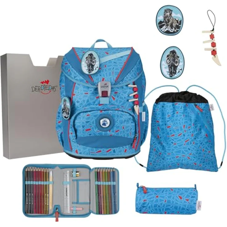 DerDieDas Schulranzen ErgoFlex Light Superflash Set 6-teilig, robustes Material, komfortable Träger, vielseitige Taschen, Blue Ice blau – Bild 3