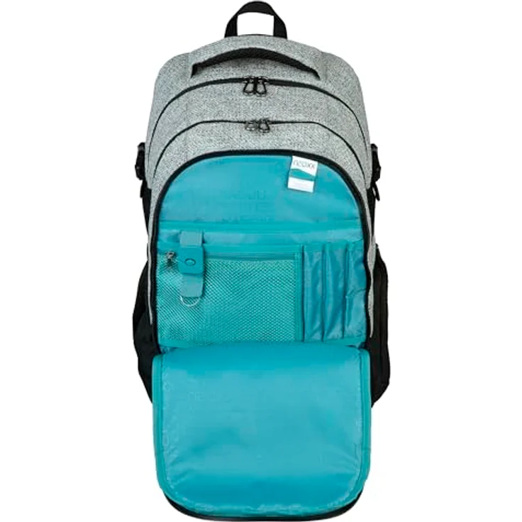 neoxx ACTIVE Pro Wool the World, Schulrucksack aus recycelten PET-Flaschen mit 3 Fächern, Geheimfach und höhenverstellbaren gepolsterten Trägern, Volumen ca. 30 Liter, farblos – Bild 5