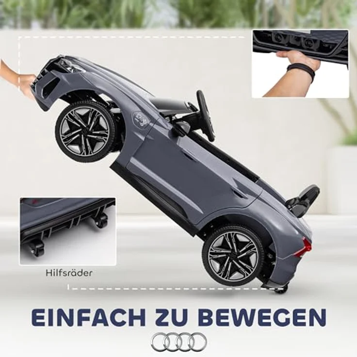 HOMCOM AUDI RS E-tron GT Kinder Elektroauto 12V mit 2,4 GHz Fernbedienung, 2 Motoren, gefederte Räder, Hupe, Scheinwerfer, Musik, sanfter Start, grau, für 3-5 Jahre – Bild 5