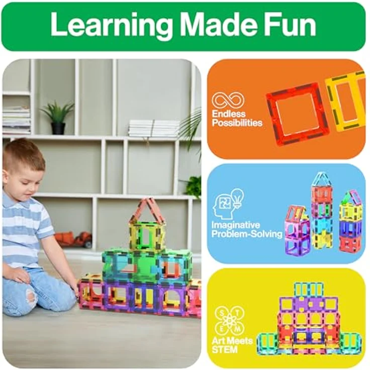 PicassoTiles PT42 Designer Artistry Kit 42pcs Set Magnet Building Tiles Clear Color Magnetic 3D Building Block - Educational, Inspirational, Conventional, Recreational – Bild 3