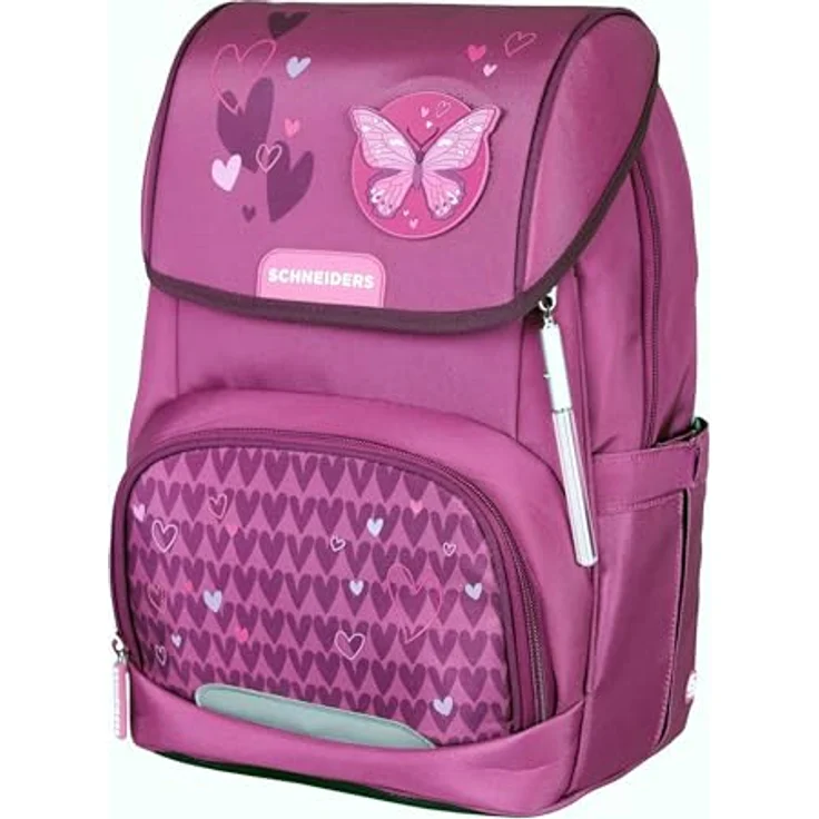 Schneiders Vienna Ergojet Purple Hearts, ergonomischer Schulranzen aus 100% recycelten PET-Flaschen, 21 Liter Volumen, mit LED-Leuchtstab und 6-teiligem Set – Bild 2