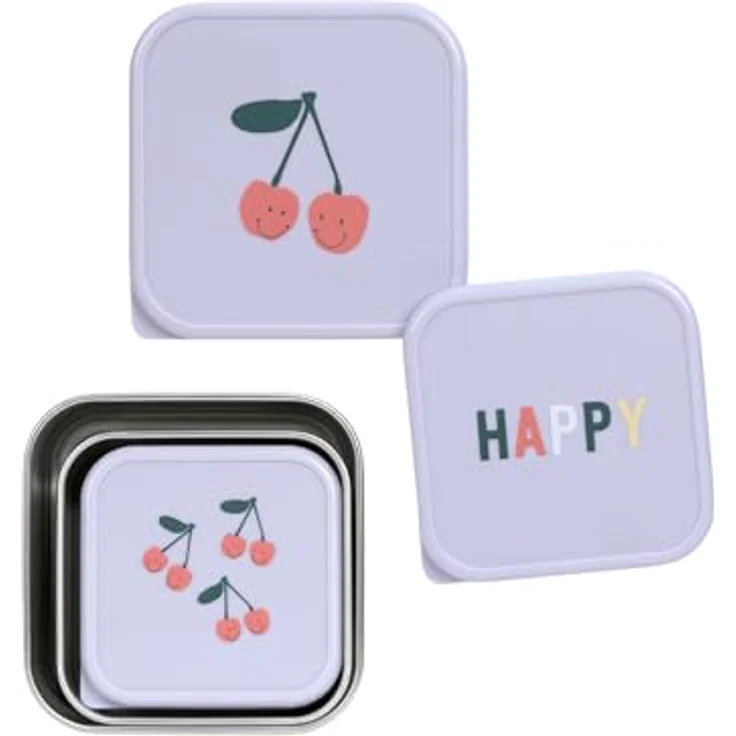 Lässig 3-tlg. Edelstahl-Snackboxen-Set - Happy Fruits - Cherry, stapelbar, BPA-frei, spülmaschinengeeignet – Bild 3
