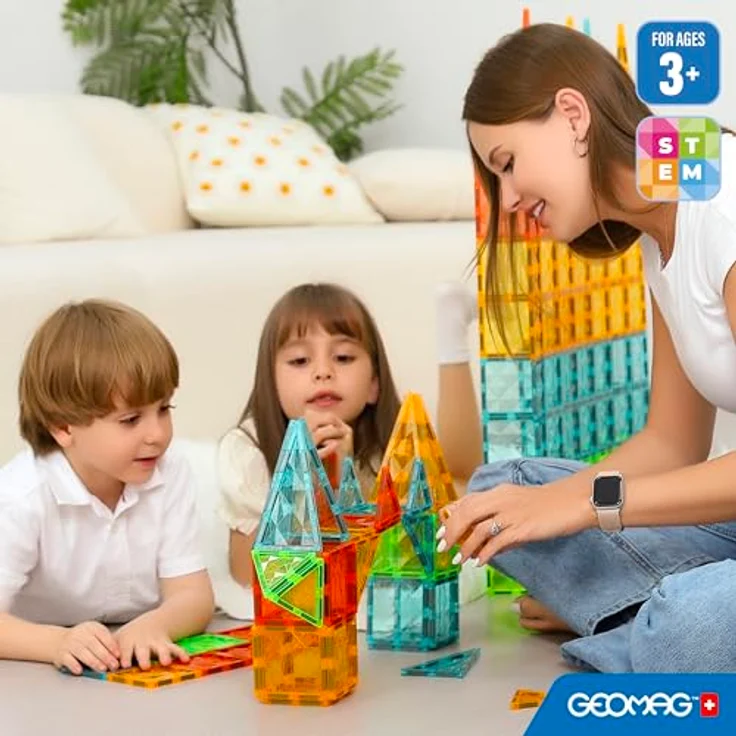 Geomag Magnetic Tiles Gems 44, Magnetbaukasten mit 44 Karten in 4 Formen und 4 transparenten Edelsteinen, Geomag, inkl. grün, blau, gelb, rot – Bild 3