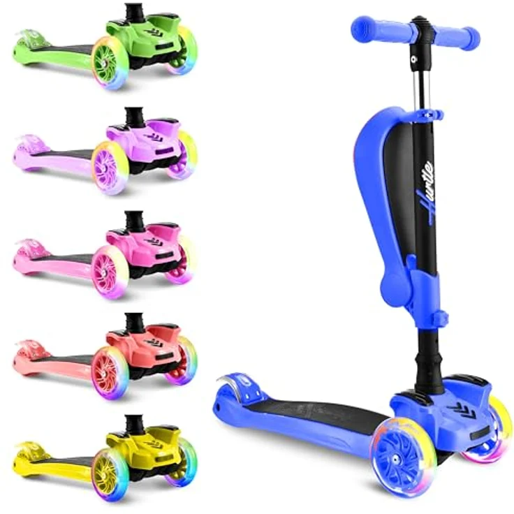 Hurtle 3-Rad-Roller HURFS56, 2-in-1 Kleinkinder-Roller sitzend/stehend, höhenverstellbar, breite Plattform, LED-Blinker, für 1-jährige Jungen/Mädchen, Blau – Bild 2