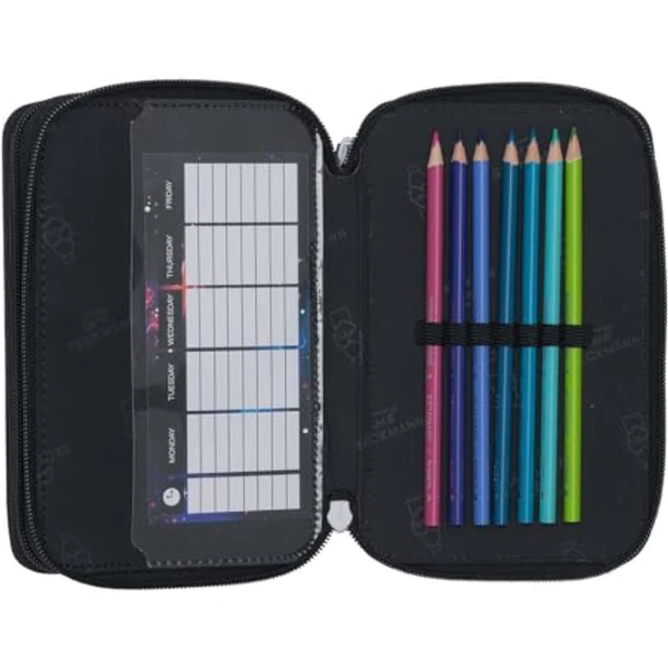 BECKMANN 3-Fold Pencil Case Ninja Elements, Federmäppchen mit Stiften, Lineal, Radiergummi und Spitzer, 14 x 21 x 6,5 cm – Bild 3