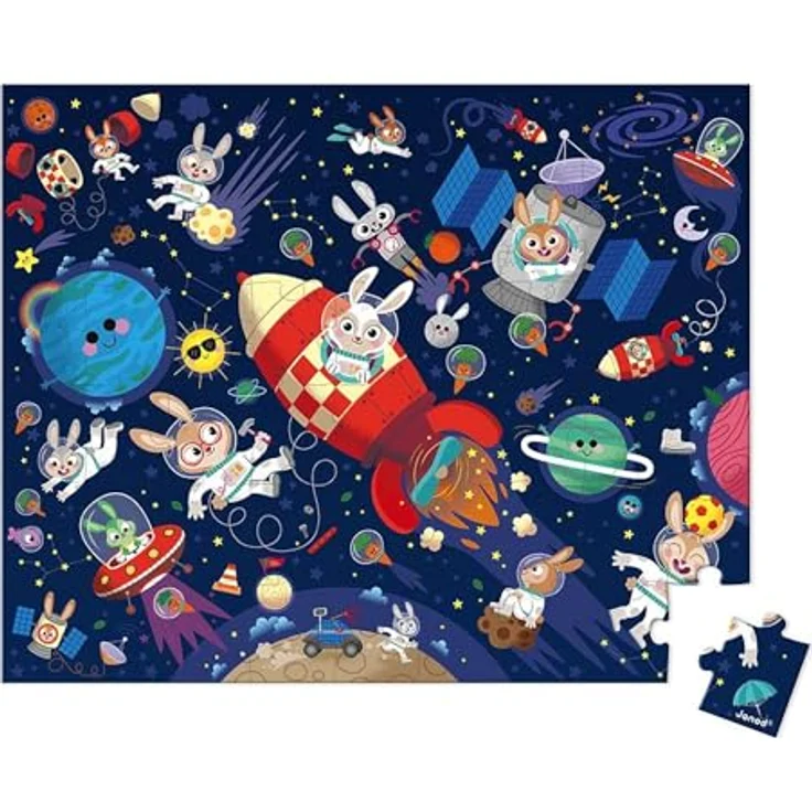 Janod Puzzle Die Rakete, 54-teiliges FSC-Pappe Kinderpuzzle, fördert Geduld und Konzentration, ab 5 Jahre, Blau – Bild 2