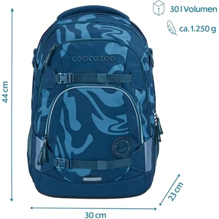 Coocazoo Schulrucksack Mate „Breaking Waves”, blauer, ergonomischer & anpassbarer Tornister, höhen- & größenverstellbar, mit Brustgurt & Hüftgurt, 30 Liter, ab der 3. Klasse – Bild 2