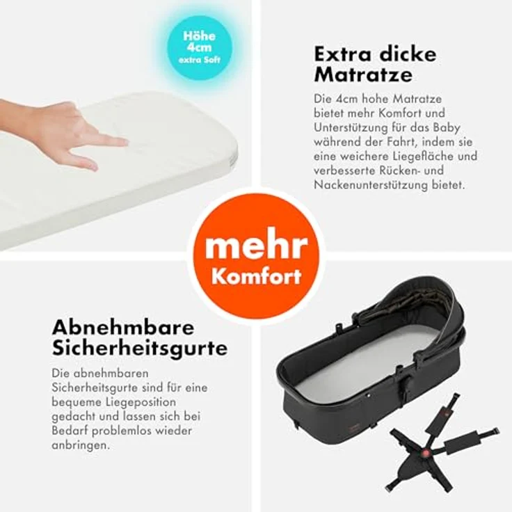 Daliya FLEXI-PRO M 2in1 Kombikinderwagen, klappbar mit Liegefunktion, höhenverstellbar, Dunkelgrau Leinen, für Neugeborene & Kleinkinder, mit großem Einkaufskorb – Bild 7