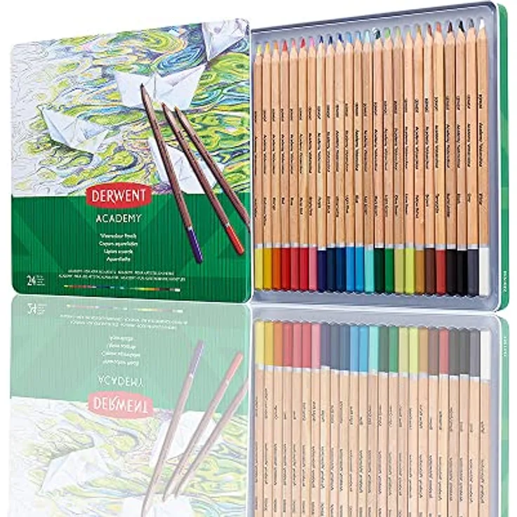 Derwent Academy Aquarellstifte, 24er-Set in Dose, Hochwertige Farbstifte, Ideal zum Nass- oder Trockenmalen, Zeichnen und Illustrieren, Für Hobbykünstler, 2300226
