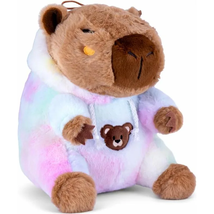 SOMA Capybara Kuscheltier 25 cm, Plüsch Tierfigur mit buntem Hoodie, weiches Stofftier für Kinder, Geschenkidee & Deko, 1 Stück